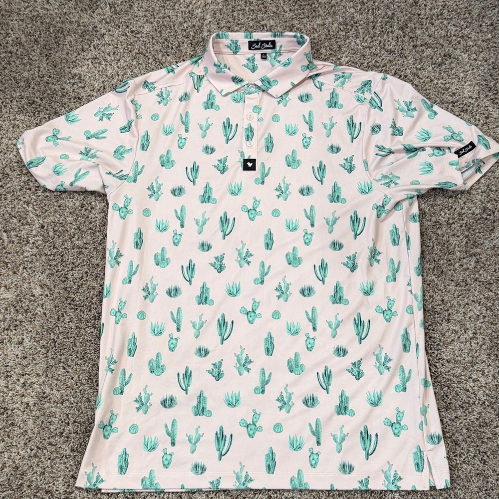 Bad Birdie Peach Cactus Polo Shirt Size Large